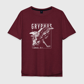 Мужская футболка хлопок Oversize с принтом Gryphus / Грифон в Курске, 100% хлопок | свободный крой, круглый ворот, “спинка” длиннее передней части | monster | грифон | древний | животные | зверь | мифический | монстр | птица | страшный | существо