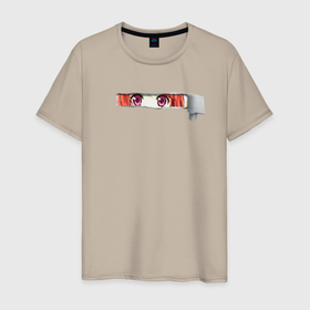 Мужская футболка хлопок с принтом Аниме Глаза Тян в Кировске, 100% хлопок | прямой крой, круглый вырез горловины, длина до линии бедер, слегка спущенное плечо. | anime | eyes | girl | japan | аниме | анимэ | бумага | глаза | девушка | кусок | модные | оторванный | щель | япония