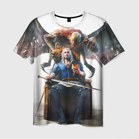 Мужская футболка 3D с принтом Geralt в Петрозаводске, 100% полиэфир | прямой крой, круглый вырез горловины, длина до линии бедер | geralt | the witcher | wild hunt | witcher 3 | ведьмак | ведьмак 3 | геральт | дикая охота