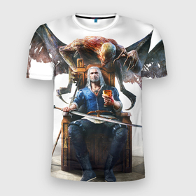 Мужская футболка 3D спортивная с принтом Geralt в Тюмени, 100% полиэстер с улучшенными характеристиками | приталенный силуэт, круглая горловина, широкие плечи, сужается к линии бедра | geralt | the witcher | wild hunt | witcher 3 | ведьмак | ведьмак 3 | геральт | дикая охота
