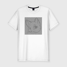Мужская футболка хлопок Slim с принтом Cat illusion в Санкт-Петербурге, 92% хлопок, 8% лайкра | приталенный силуэт, круглый вырез ворота, длина до линии бедра, короткий рукав | art | illusion | арт | иллюзия | линии | надпись | оптическая | оптическая иллюзия