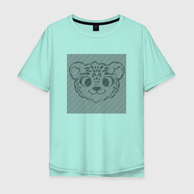 Мужская футболка хлопок Oversize с принтом Tiger Cub illusion в Курске, 100% хлопок | свободный крой, круглый ворот, “спинка” длиннее передней части | art | illusion | арт | иллюзия | линии | надпись | оптическая | оптическая иллюзия
