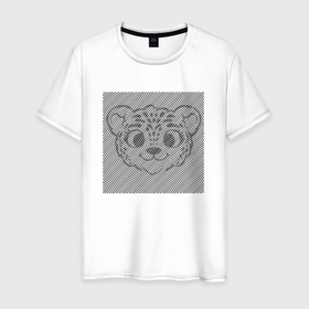 Мужская футболка хлопок с принтом Tiger Cub illusion в Белгороде, 100% хлопок | прямой крой, круглый вырез горловины, длина до линии бедер, слегка спущенное плечо. | art | illusion | арт | иллюзия | линии | надпись | оптическая | оптическая иллюзия