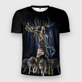 Мужская футболка 3D спортивная с принтом Leszy в Белгороде, 100% полиэстер с улучшенными характеристиками | приталенный силуэт, круглая горловина, широкие плечи, сужается к линии бедра | leshy | leszy | the witcher | wild hunt | witcher 3 | ведьмак | ведьмак 3 | волки | дикая охота | леший