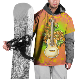 Накидка на куртку 3D с принтом Гитара и подсолнухи в Белгороде, 100% полиэстер |  | гитара | инструмент | кляксы | подсолнух | цветы