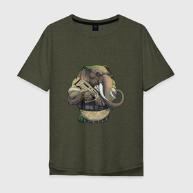 Мужская футболка хлопок Oversize с принтом Слон-военный в Белгороде, 100% хлопок | свободный крой, круглый ворот, “спинка” длиннее передней части | автомат | арт | животное | зверь | оружие | рисунок | слон | человекоподобный