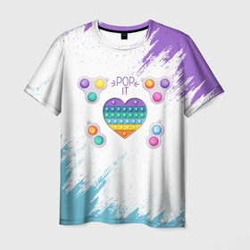 Мужская футболка 3D с принтом POP IT HEART в Новосибирске, 100% полиэфир | прямой крой, круглый вырез горловины, длина до линии бедер | pop it | popit | антистресс | игрушка | поп ит | попит | пузырчатая плёнка | пупырка | сердечко | сердце | симпл димпл | симплдимпл