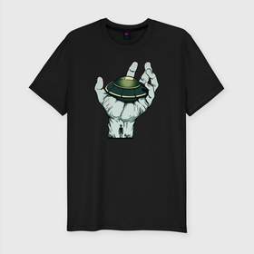 Мужская футболка хлопок Slim с принтом НЛО в Курске, 92% хлопок, 8% лайкра | приталенный силуэт, круглый вырез ворота, длина до линии бедра, короткий рукав | инопланетяне | летающая тарелка | неопознанное | нло | пришельцы
