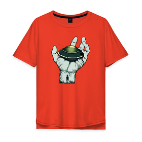 Мужская футболка хлопок Oversize с принтом НЛО в Петрозаводске, 100% хлопок | свободный крой, круглый ворот, “спинка” длиннее передней части | инопланетяне | летающая тарелка | неопознанное | нло | пришельцы