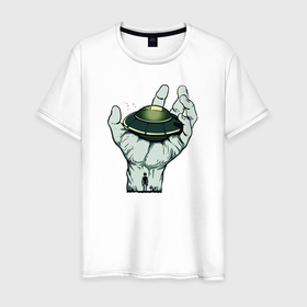 Мужская футболка хлопок с принтом НЛО в Новосибирске, 100% хлопок | прямой крой, круглый вырез горловины, длина до линии бедер, слегка спущенное плечо. | инопланетяне | летающая тарелка | неопознанное | нло | пришельцы