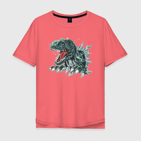 Мужская футболка хлопок Oversize с принтом Динозавр в Екатеринбурге, 100% хлопок | свободный крой, круглый ворот, “спинка” длиннее передней части | динозавр | тиранозавр | угроза | хищник | эра