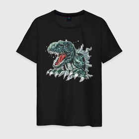 Мужская футболка хлопок с принтом Динозавр в Петрозаводске, 100% хлопок | прямой крой, круглый вырез горловины, длина до линии бедер, слегка спущенное плечо. | динозавр | тиранозавр | угроза | хищник | эра