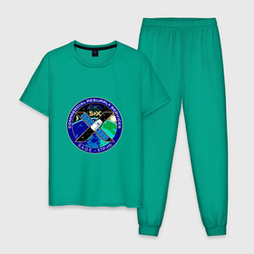 Мужская пижама хлопок с принтом SPACEX Илон Маск Лого в Санкт-Петербурге, 100% хлопок | брюки и футболка прямого кроя, без карманов, на брюках мягкая резинка на поясе и по низу штанин
 | земля | компания. | космос | логотип | орбита