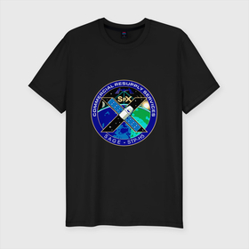 Мужская футболка хлопок Slim с принтом SPACEX Илон Маск Лого в Кировске, 92% хлопок, 8% лайкра | приталенный силуэт, круглый вырез ворота, длина до линии бедра, короткий рукав | земля | компания. | космос | логотип | орбита
