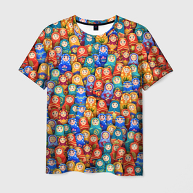 Мужская футболка 3D с принтом Матрёшки в Новосибирске, 100% полиэфир | прямой крой, круглый вырез горловины, длина до линии бедер | matryoshka | кукла | матрёшка | паттерн | россия | русский | славянский | толпа | узор