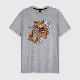 Мужская футболка хлопок Slim с принтом Год тигра в Белгороде, 92% хлопок, 8% лайкра | приталенный силуэт, круглый вырез ворота, длина до линии бедра, короткий рукав | Тематика изображения на принте: tiger | год тигра | зверь | облака | тигр | хищная кошка | хищник