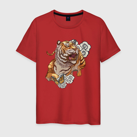 Мужская футболка хлопок с принтом Год тигра , 100% хлопок | прямой крой, круглый вырез горловины, длина до линии бедер, слегка спущенное плечо. | Тематика изображения на принте: tiger | год тигра | зверь | облака | тигр | хищная кошка | хищник