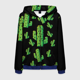 Мужская толстовка 3D на молнии с принтом Cactus Time - Веселые кактусы в Курске, 100% полиэстер | длина до линии бедра, манжеты и пояс оформлены мягкой тканевой резинкой, двухслойный капюшон со шнурком для регулировки, спереди молния, по бокам два кармана | cactus time | веселый | зеленый | кактусы | милый