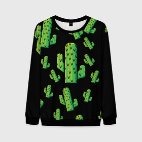 Мужской свитшот 3D с принтом Cactus Time - Веселые кактусы в Кировске, 100% полиэстер с мягким внутренним слоем | круглый вырез горловины, мягкая резинка на манжетах и поясе, свободная посадка по фигуре | Тематика изображения на принте: cactus time | веселый | зеленый | кактусы | милый