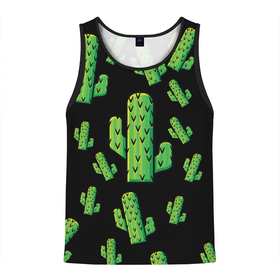 Мужская майка 3D с принтом Cactus Time - Веселые кактусы в Кировске, 100% полиэстер | круглая горловина, приталенный силуэт, длина до линии бедра. Пройма и горловина окантованы тонкой бейкой | Тематика изображения на принте: cactus time | веселый | зеленый | кактусы | милый
