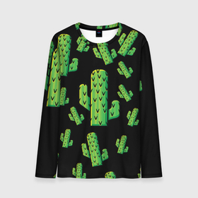 Мужской лонгслив 3D с принтом Cactus Time - Веселые кактусы в Новосибирске, 100% полиэстер | длинные рукава, круглый вырез горловины, полуприлегающий силуэт | cactus time | веселый | зеленый | кактусы | милый