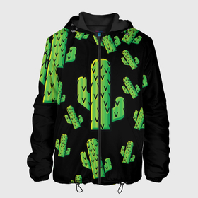 Мужская куртка 3D с принтом Cactus Time - Веселые кактусы в Петрозаводске, ткань верха — 100% полиэстер, подклад — флис | прямой крой, подол и капюшон оформлены резинкой с фиксаторами, два кармана без застежек по бокам, один большой потайной карман на груди. Карман на груди застегивается на липучку | Тематика изображения на принте: cactus time | веселый | зеленый | кактусы | милый