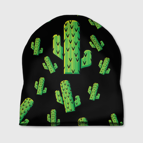 Шапка 3D с принтом Cactus Time - Веселые кактусы в Петрозаводске, 100% полиэстер | универсальный размер, печать по всей поверхности изделия | Тематика изображения на принте: cactus time | веселый | зеленый | кактусы | милый