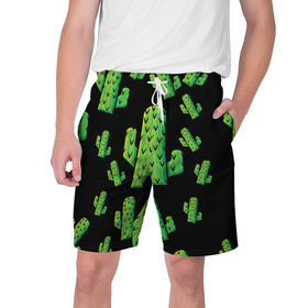 Мужские шорты 3D с принтом Cactus Time - Веселые кактусы ,  полиэстер 100% | прямой крой, два кармана без застежек по бокам. Мягкая трикотажная резинка на поясе, внутри которой широкие завязки. Длина чуть выше колен | cactus time | веселый | зеленый | кактусы | милый