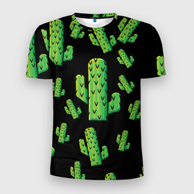 Мужская футболка 3D спортивная с принтом Cactus Time - Веселые кактусы в Петрозаводске, 100% полиэстер с улучшенными характеристиками | приталенный силуэт, круглая горловина, широкие плечи, сужается к линии бедра | cactus time | веселый | зеленый | кактусы | милый