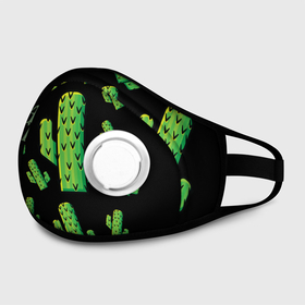 Маска из неопрена с принтом Cactus Time - Веселые кактусы в городе Новоалтайск, неопрен 100% | Форма огибающая нос. Резинки для ушей с дополнительной резинкой на затылке. Клапан для выдоха для активного дыхания при занятиях спортом. Эластичный материал маски и окантовки для лучшего растяжения и прилегания маски.  | cactus time | веселый | зеленый | кактусы | милый