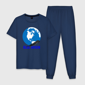 Мужская пижама хлопок с принтом Blue Origin в Екатеринбурге, 100% хлопок | брюки и футболка прямого кроя, без карманов, на брюках мягкая резинка на поясе и по низу штанин
 | astronautics | blue origin | space | usa | америка | блу оригин | блу ориджин | космическая компания | космические полеты | космонавтика | космос | полеты | про космос | сша