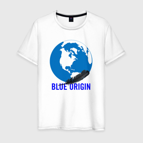 Мужская футболка хлопок с принтом Blue Origin , 100% хлопок | прямой крой, круглый вырез горловины, длина до линии бедер, слегка спущенное плечо. | astronautics | blue origin | space | usa | америка | блу оригин | блу ориджин | космическая компания | космические полеты | космонавтика | космос | полеты | про космос | сша