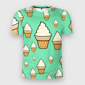 Мужская футболка 3D спортивная с принтом Мороженое - Ice Cream Party в Санкт-Петербурге, 100% полиэстер с улучшенными характеристиками | приталенный силуэт, круглая горловина, широкие плечи, сужается к линии бедра | Тематика изображения на принте: ice cream party | вкуснотень | еда | мороженое | стаканчик