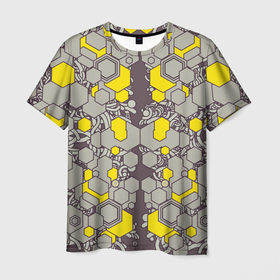 Мужская футболка 3D с принтом абстракция киберпанк , 100% полиэфир | прямой крой, круглый вырез горловины, длина до линии бедер | абстракция | андроид | киберпанк | провода | робот | симметрия | шестигранники