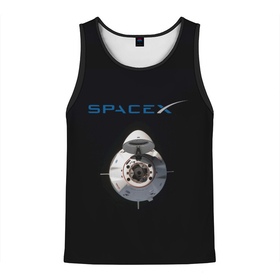 Мужская майка 3D с принтом SpaceX Dragon 2 в Тюмени, 100% полиэстер | круглая горловина, приталенный силуэт, длина до линии бедра. Пройма и горловина окантованы тонкой бейкой | rocket | ship | space | spaceship | spacex | икс | корабль | космический | космос | ракета | спейс