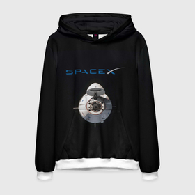 Мужская толстовка 3D с принтом SpaceX Dragon 2 в Петрозаводске, 100% полиэстер | двухслойный капюшон со шнурком для регулировки, мягкие манжеты на рукавах и по низу толстовки, спереди карман-кенгуру с мягким внутренним слоем. | rocket | ship | space | spaceship | spacex | икс | корабль | космический | космос | ракета | спейс