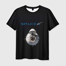 Мужская футболка 3D с принтом SpaceX Dragon 2 в Санкт-Петербурге, 100% полиэфир | прямой крой, круглый вырез горловины, длина до линии бедер | rocket | ship | space | spaceship | spacex | икс | корабль | космический | космос | ракета | спейс