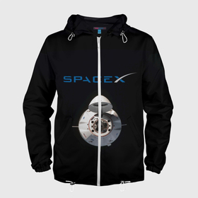 Мужская ветровка 3D с принтом SpaceX Dragon 2 в Курске, 100% полиэстер | подол и капюшон оформлены резинкой с фиксаторами, два кармана без застежек по бокам, один потайной карман на груди | rocket | ship | space | spaceship | spacex | икс | корабль | космический | космос | ракета | спейс