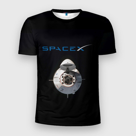 Мужская футболка 3D спортивная с принтом SpaceX Dragon 2 в Кировске, 100% полиэстер с улучшенными характеристиками | приталенный силуэт, круглая горловина, широкие плечи, сужается к линии бедра | rocket | ship | space | spaceship | spacex | икс | корабль | космический | космос | ракета | спейс