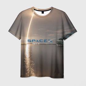 Мужская футболка 3D с принтом SpaceX Dragon 2 в Тюмени, 100% полиэфир | прямой крой, круглый вырез горловины, длина до линии бедер | crew | dragon | falcon 9 | rocket | ship | space | spaceship | spacex | икс | корабль | космический | космос | ракета | спейс