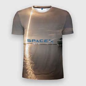 Мужская футболка 3D спортивная с принтом SpaceX Dragon 2 в Кировске, 100% полиэстер с улучшенными характеристиками | приталенный силуэт, круглая горловина, широкие плечи, сужается к линии бедра | crew | dragon | falcon 9 | rocket | ship | space | spaceship | spacex | икс | корабль | космический | космос | ракета | спейс
