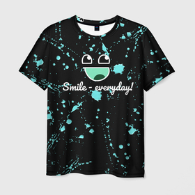 Мужская футболка 3D с принтом Smile Evereday - Улыбайся ! в Белгороде, 100% полиэфир | прямой крой, круглый вырез горловины, длина до линии бедер | кислота | подарок | пятна | смайл | улыбка