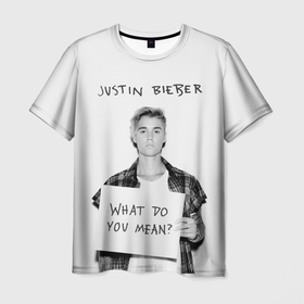 Мужская футболка 3D с принтом JUSTIN BIEBER в Белгороде, 100% полиэфир | прямой крой, круглый вырез горловины, длина до линии бедер | bieber | boy | justin | mean | music | pop | rnb | song | usa | what | бибер | джастин | музыка | парень | певец | песни | попса | портрет | сша