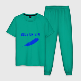 Мужская пижама хлопок с принтом Blue Origin logo перо в Екатеринбурге, 100% хлопок | брюки и футболка прямого кроя, без карманов, на брюках мягкая резинка на поясе и по низу штанин
 | blue origin | logo | блю ориджин | логотип | перо