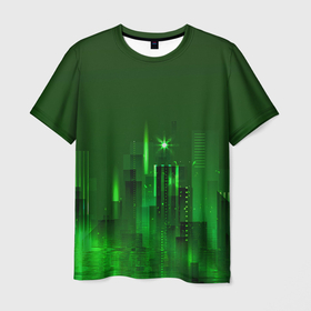 Мужская футболка 3D с принтом Зеленый город в Тюмени, 100% полиэфир | прямой крой, круглый вырез горловины, длина до линии бедер | большие строения | большой город | высокие постройки | дома | здания | многоэтажки | постройки