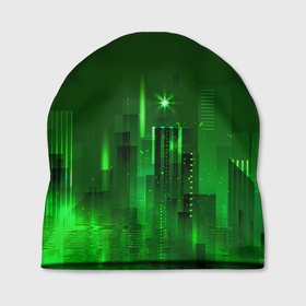 Шапка 3D с принтом Зеленый город в Кировске, 100% полиэстер | универсальный размер, печать по всей поверхности изделия | большие строения | большой город | высокие постройки | дома | здания | многоэтажки | постройки