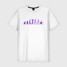 Мужская футболка хлопок Slim с принтом Эволюция Програмиста  в Санкт-Петербурге, 92% хлопок, 8% лайкра | приталенный силуэт, круглый вырез ворота, длина до линии бедра, короткий рукав | настроение | неон. | обезьяна | подарок програмисту | позитив | смешно