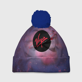 Шапка 3D c помпоном с принтом Virgin Galactic космос в Курске, 100% полиэстер | универсальный размер, печать по всей поверхности изделия | вирджин галактик | космос | лого