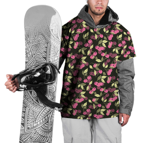 Накидка на куртку 3D с принтом Вишневый узор  в Курске, 100% полиэстер |  | вишня | детский | еда | лето | природа | розовый и черный | сад | ягодный узор | ягоды | ягоды вишни