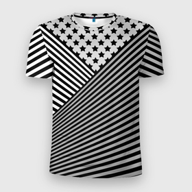 Мужская футболка 3D спортивная с принтом Полосатый комбинированный узор в Новосибирске, 100% полиэстер с улучшенными характеристиками | приталенный силуэт, круглая горловина, широкие плечи, сужается к линии бедра | звезды | комбинированный | молодежный | монохромный | полосатый | серый и черный | современный | черно белый
